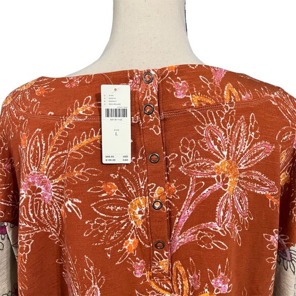 Daily Practice Anthropologie NEW Women's Orange Puff Sleeve Lounge Top Sz L - Picture 4 of 6
